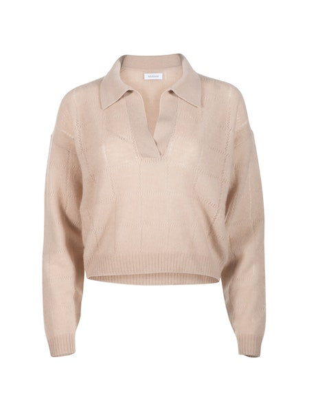 Naadam Cashmere Grid Pointelle Polo
